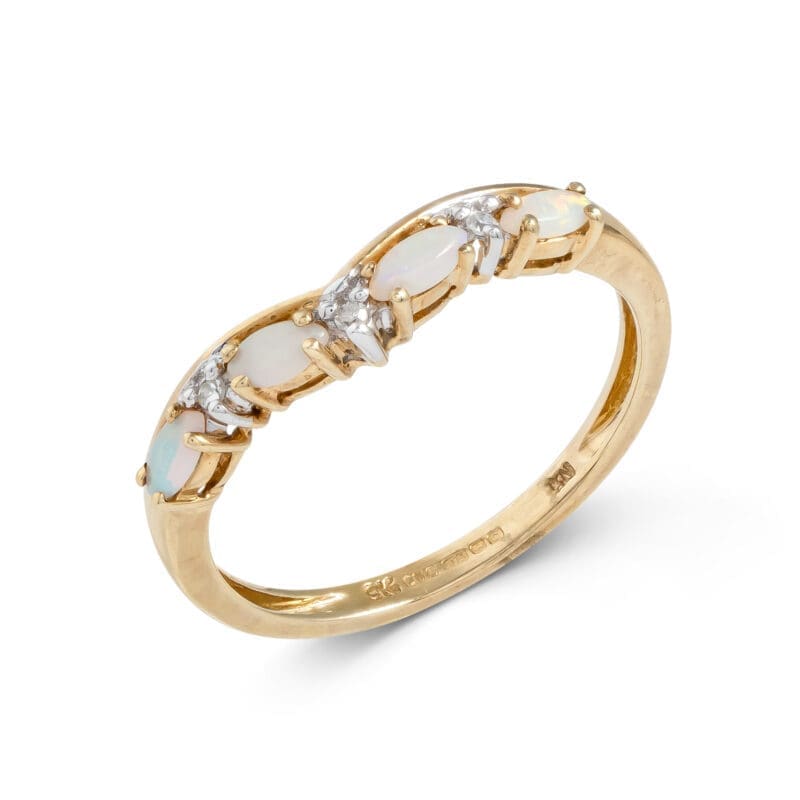 Pre-Owned 9ct Gold Opal & Diamond Wishbone Ring