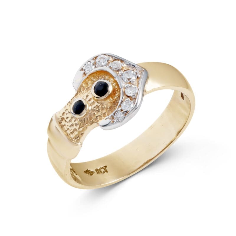 Pre-Owned 9ct Gold Sapphire & Cubic Zirconia Buckle Ring