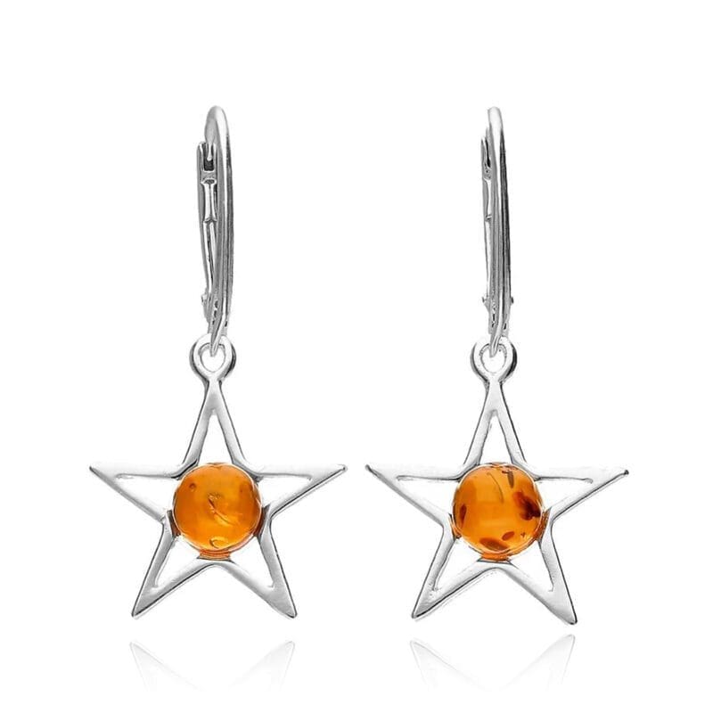 Silver Amber Star Drop Earrings