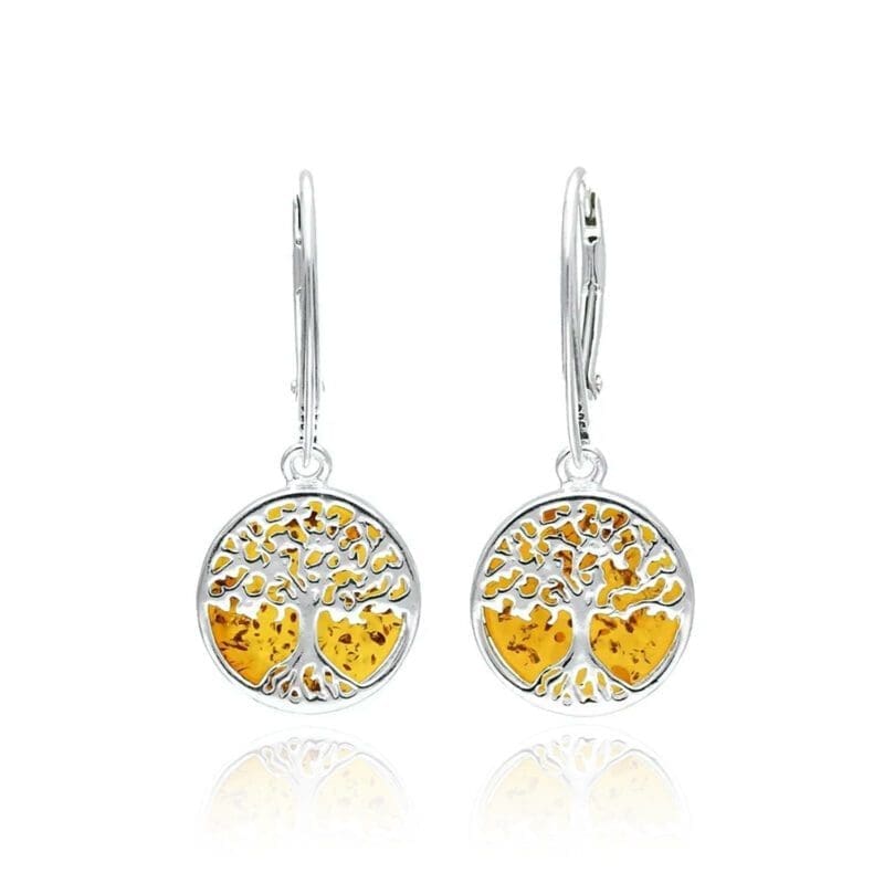 Silver Amber Tree of Life Earrings