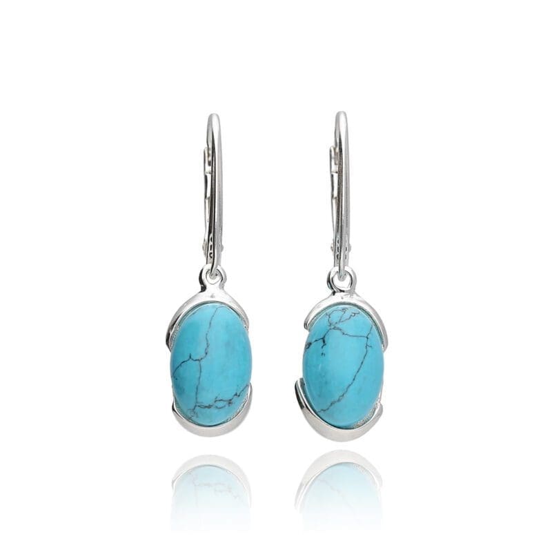 Silver Turquoise Oval Drops
