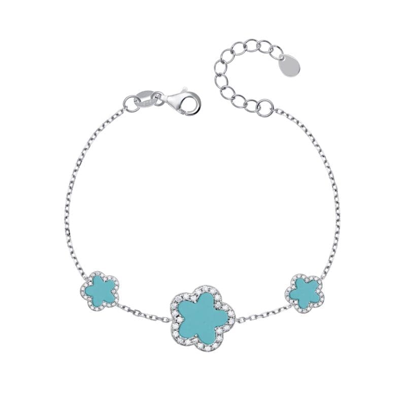 Silver Turquoise Coloured Multi Flower Bracelet