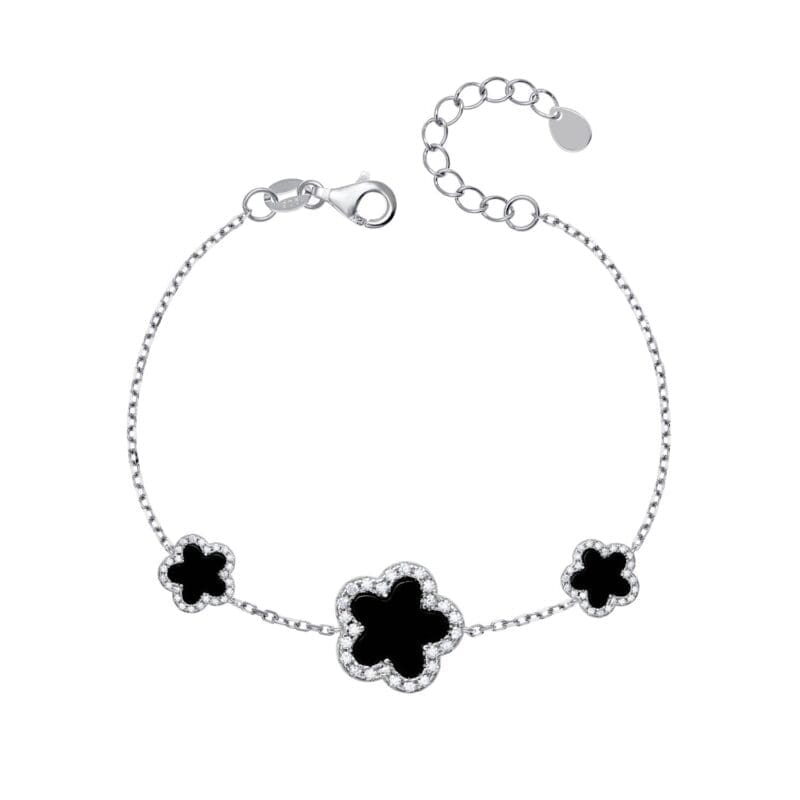 Silver Onyx Multi Flower Bracelet