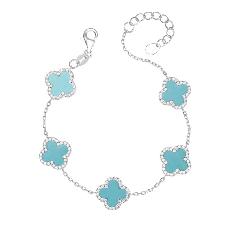 Silver Turquoise Coloured Multi Clover Bracelet