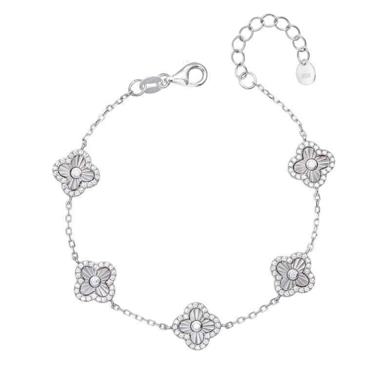 Silver Cubic Zirconia Multi Clover Bracelet