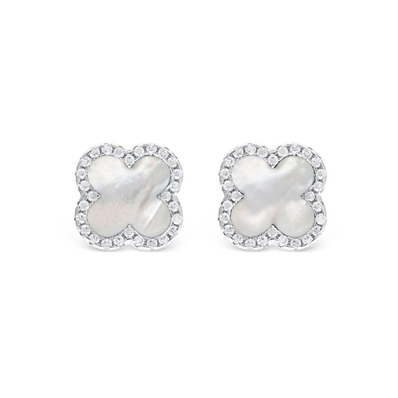 Silver Mother of Pearl Clover Studs