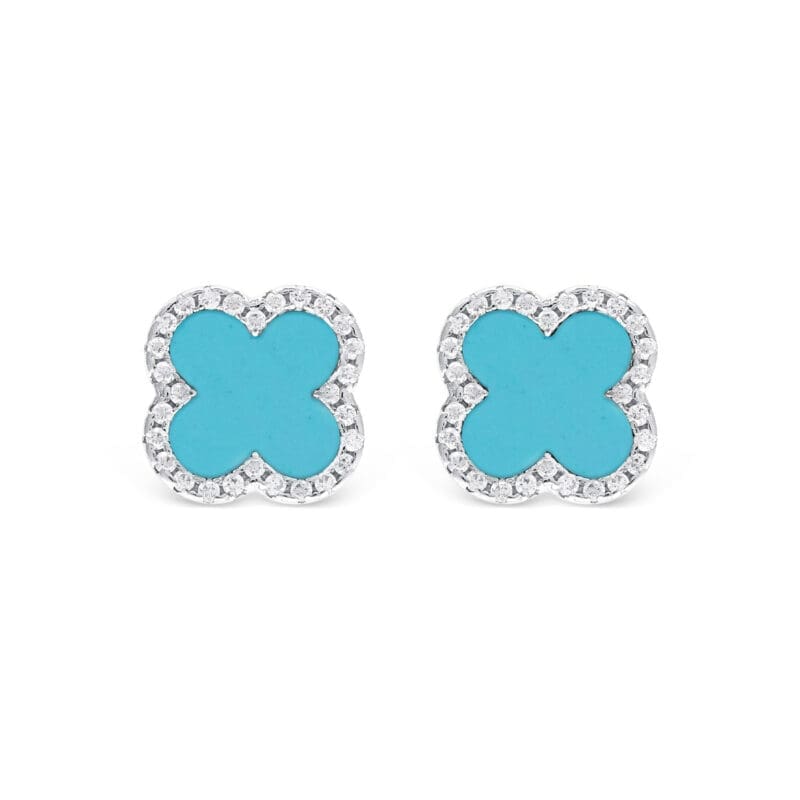 Silver Turquoise Coloured Clover Studs