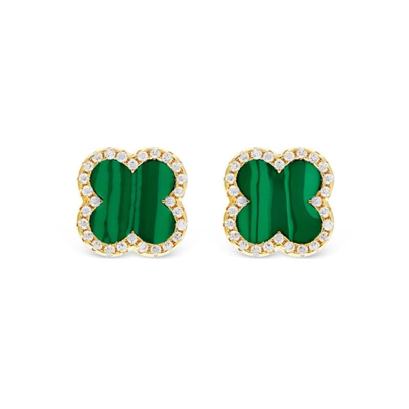 Silver Gold Plated Malachite Clover Studs