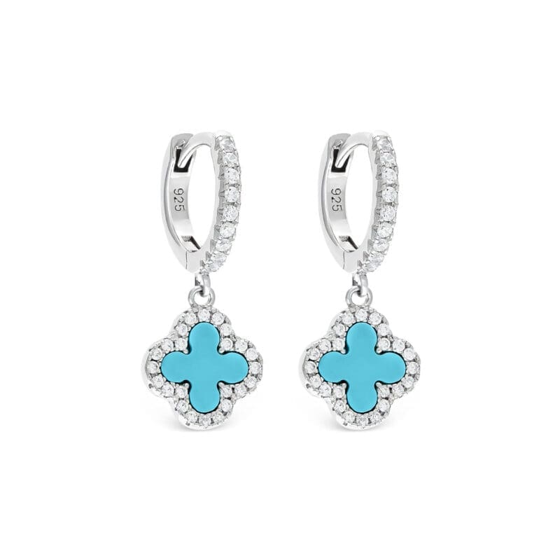 Silver Turquoise Coloured Clover Charm Huggies