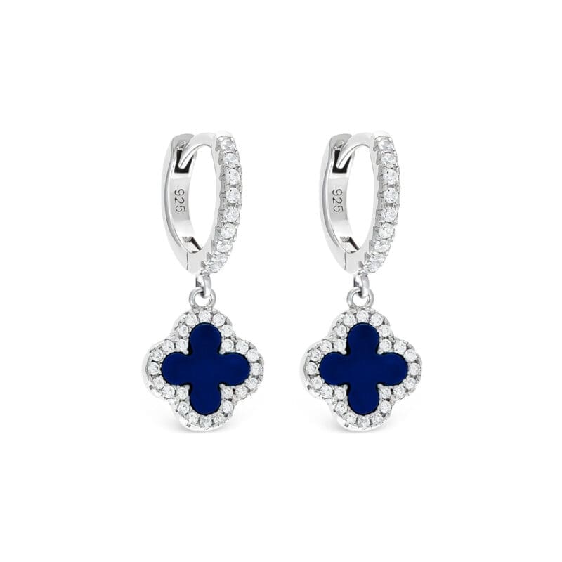 Silver Lapis Coloured Clover Charm Huggies