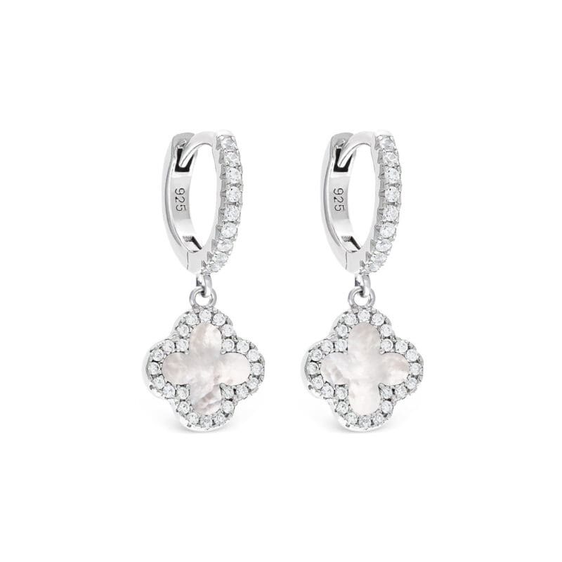Silver Mother of Pearl Clover Charm Huggies