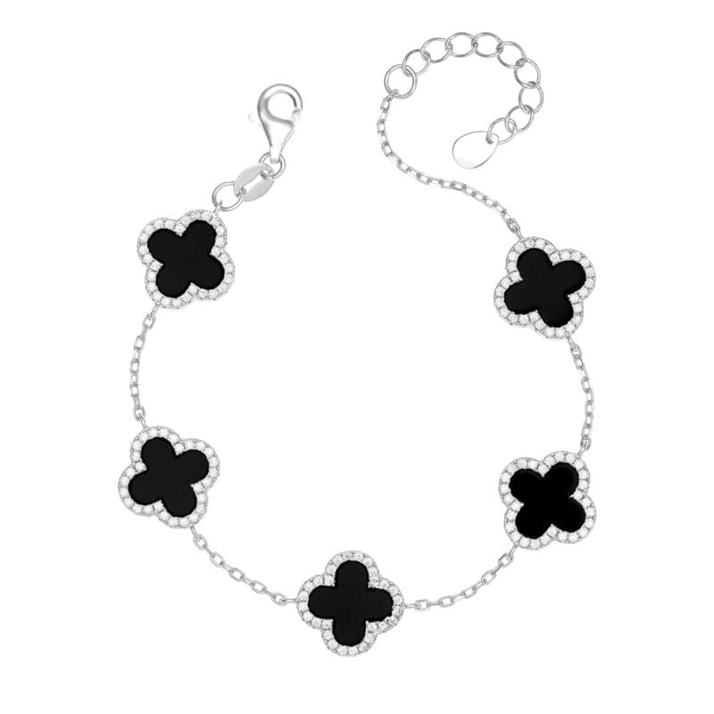 Silver Onyx Multi Clover Bracelet