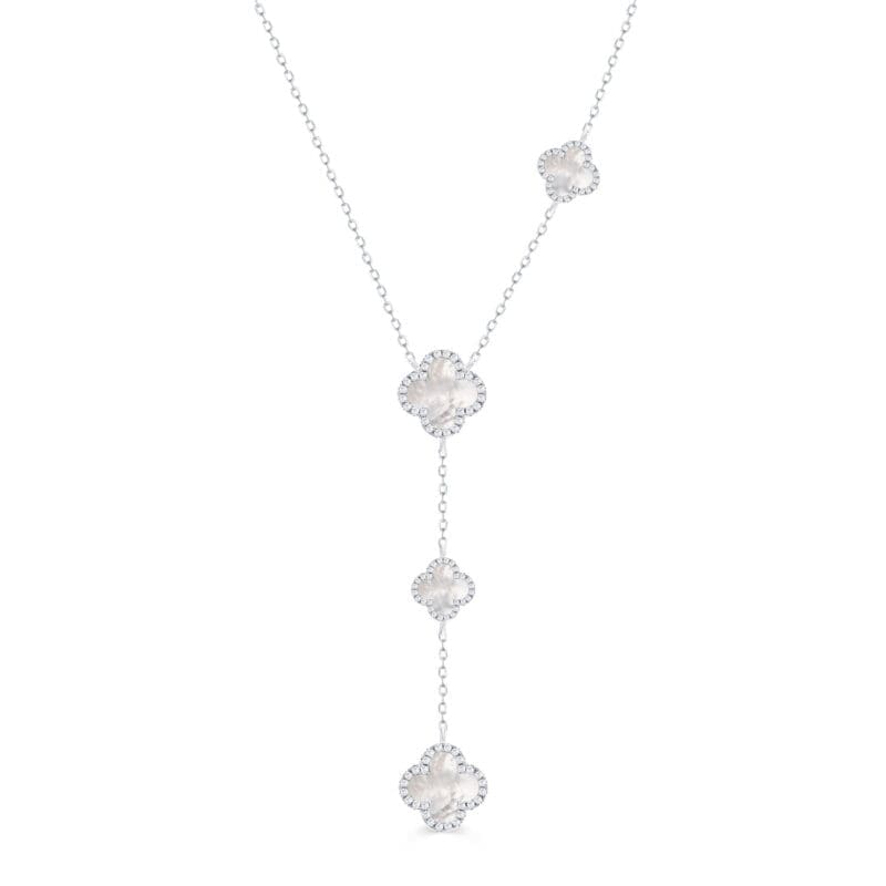 Silver Mother of Pearl Clover Drop Necklace