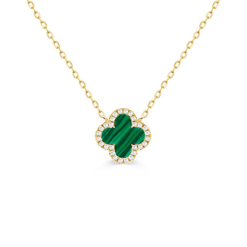 Silver Gold Plated Malachite Clover Pendant