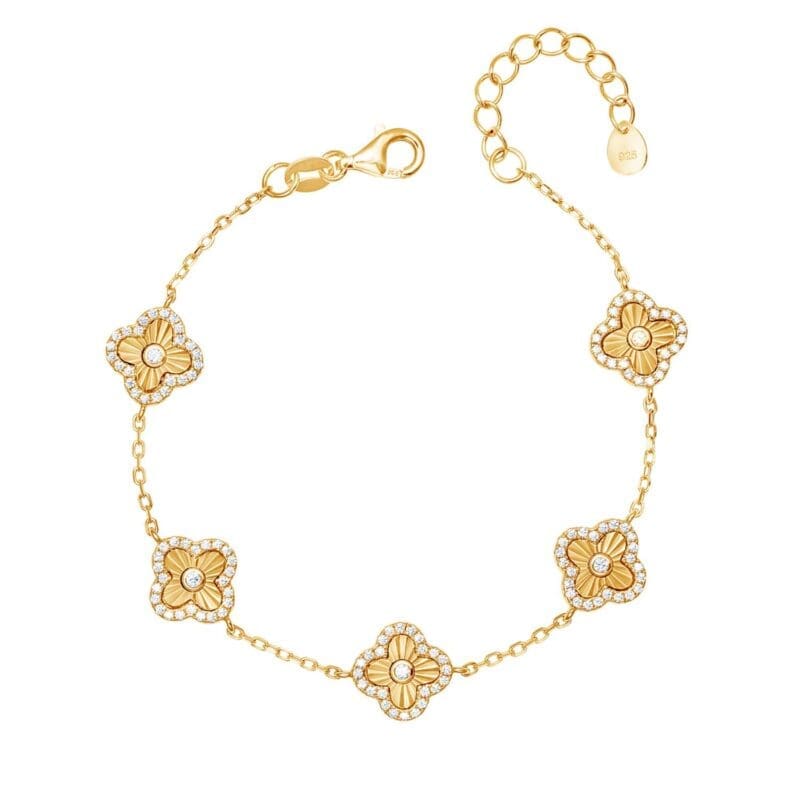 Silver Gold Plated Cubic Zirconia Multi Clover Bracelet