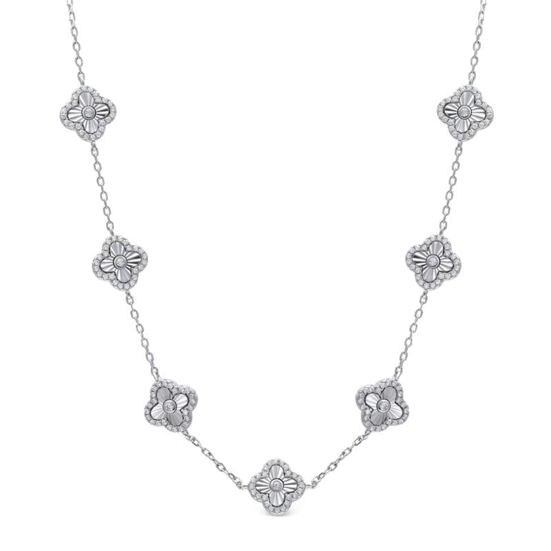 Silver Cubic Zirconia Clover Necklace