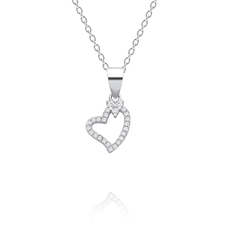 Silver Cubic Zirconia Open Heart Pendant